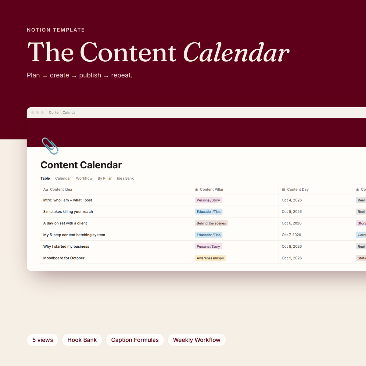 Content Calendar Template (Notion)