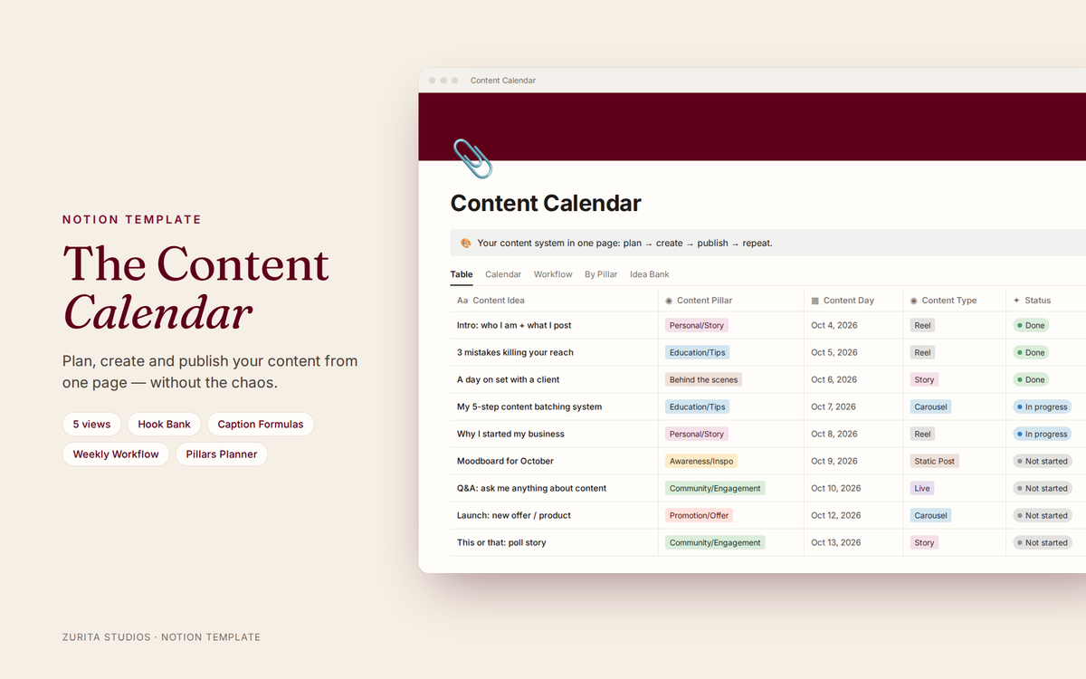 Content Calendar Template (Notion)