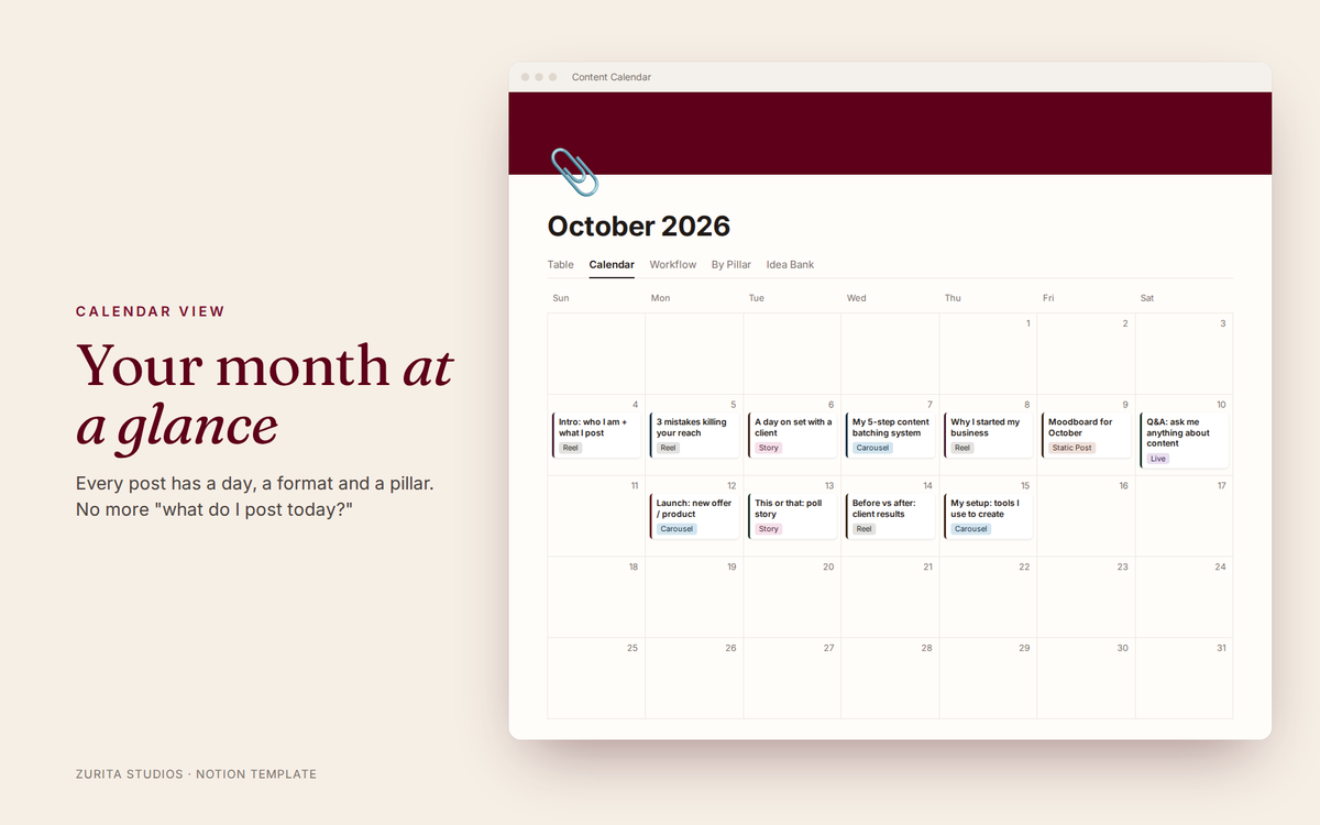 Content Calendar Template (Notion)